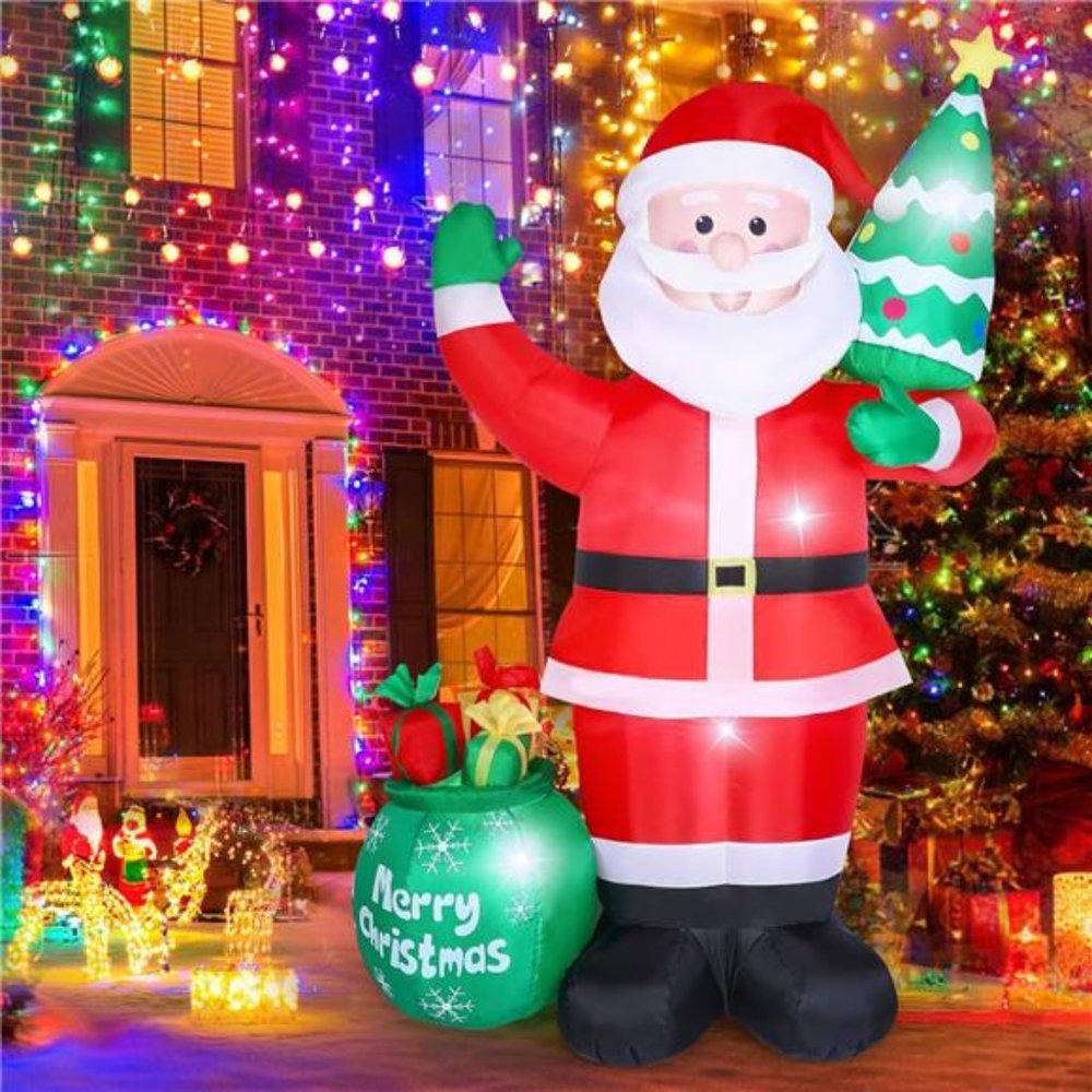 8 FT Christmas Inflatables Outdoor Decor, Blow up Santa Claus with LED Lights